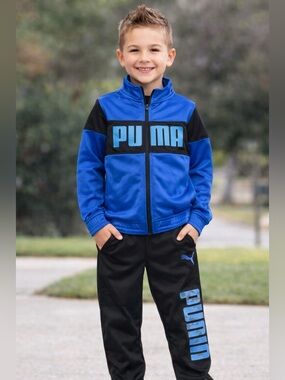 Puma Boys 2-Piece Track Set Blue & Black Zip Jacket Joggers Size 5